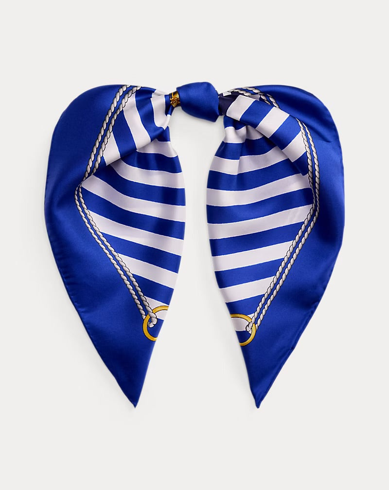 BAI Luxury Set - Striped Anchor-Crest Silk Square Scarf, Gold-Plated Tortoiseshell Drop Earrings & Textured Leather L-Zip Card Case