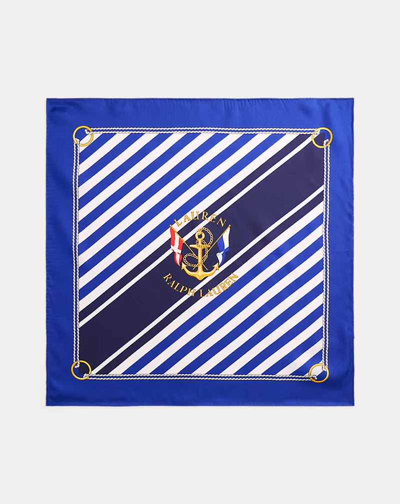 Striped Anchor-Crest Silk Square Scarf