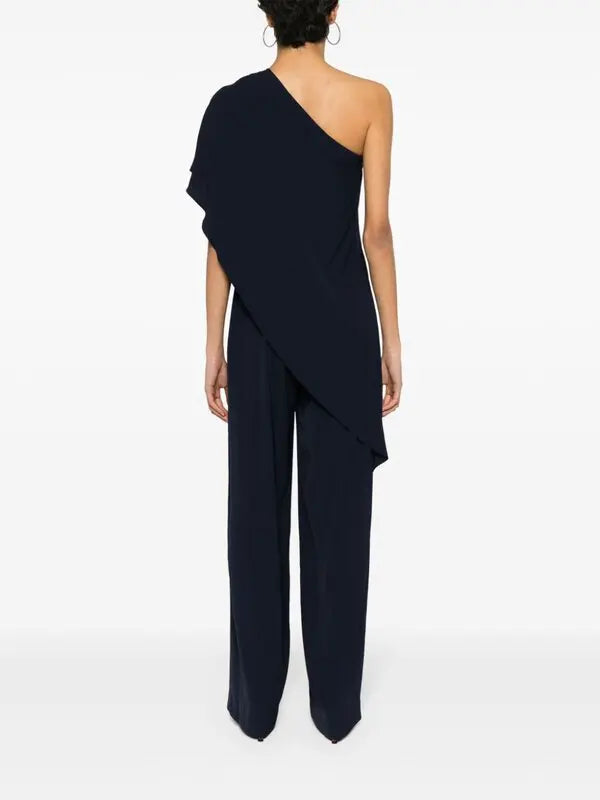 RALPH LAUREN 
Cape Georgette One-Shoulder Jumpsuit - Blue