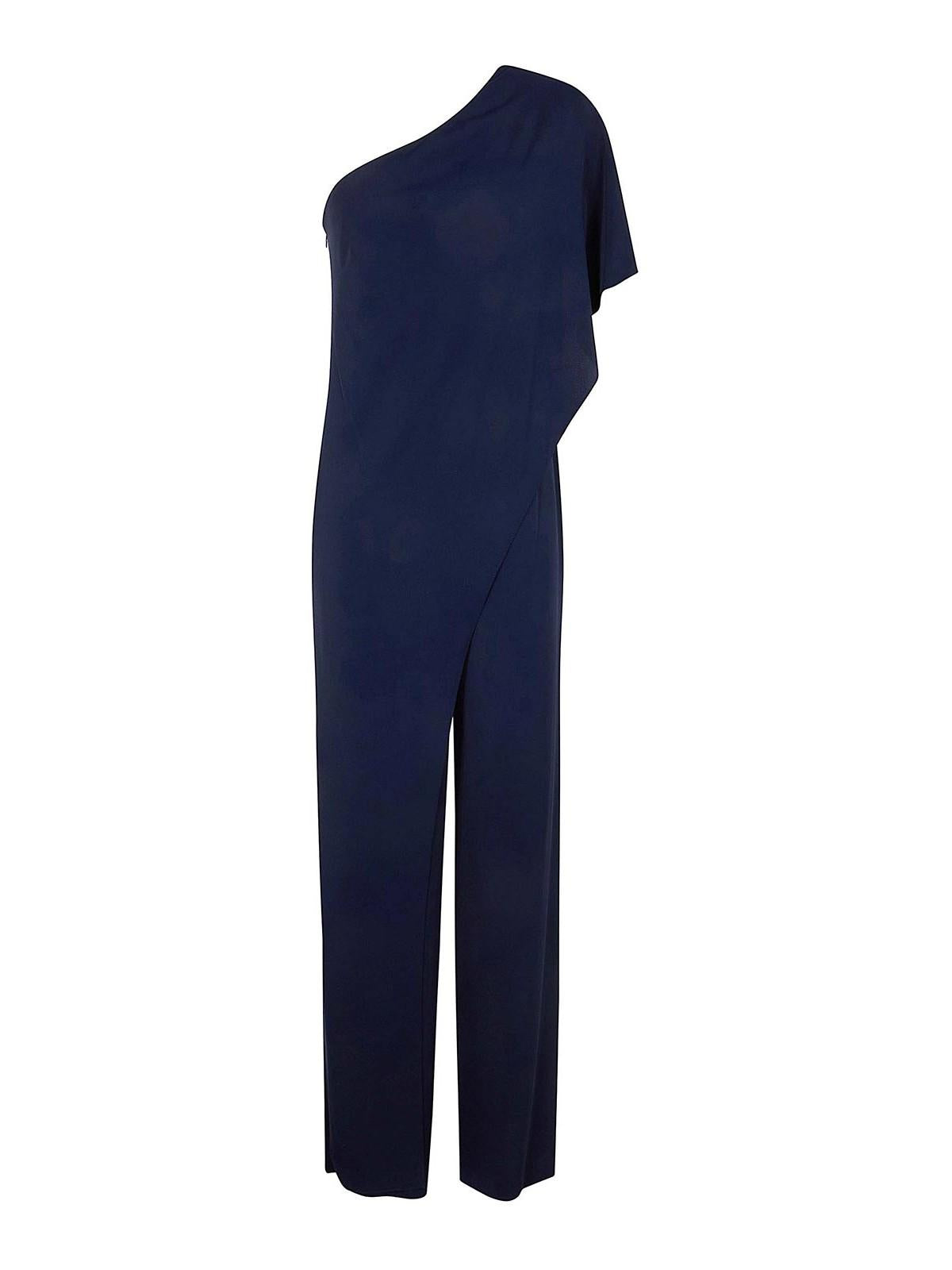 RALPH LAUREN 
Cape Georgette One-Shoulder Jumpsuit - Blue