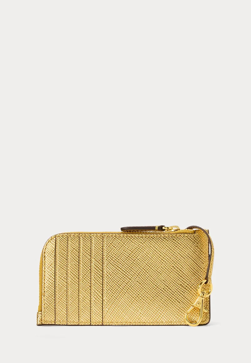 BAI Luxury Set - Striped Anchor-Crest Silk Square Scarf, Gold-Plated Tortoiseshell Drop Earrings & Textured Leather L-Zip Card Case